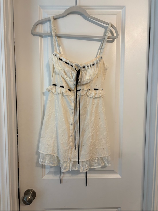 For Love And Lemons Dresses & Skirts - For Love & Lemons Ivory Eyelet Mini Dress with Black Trim